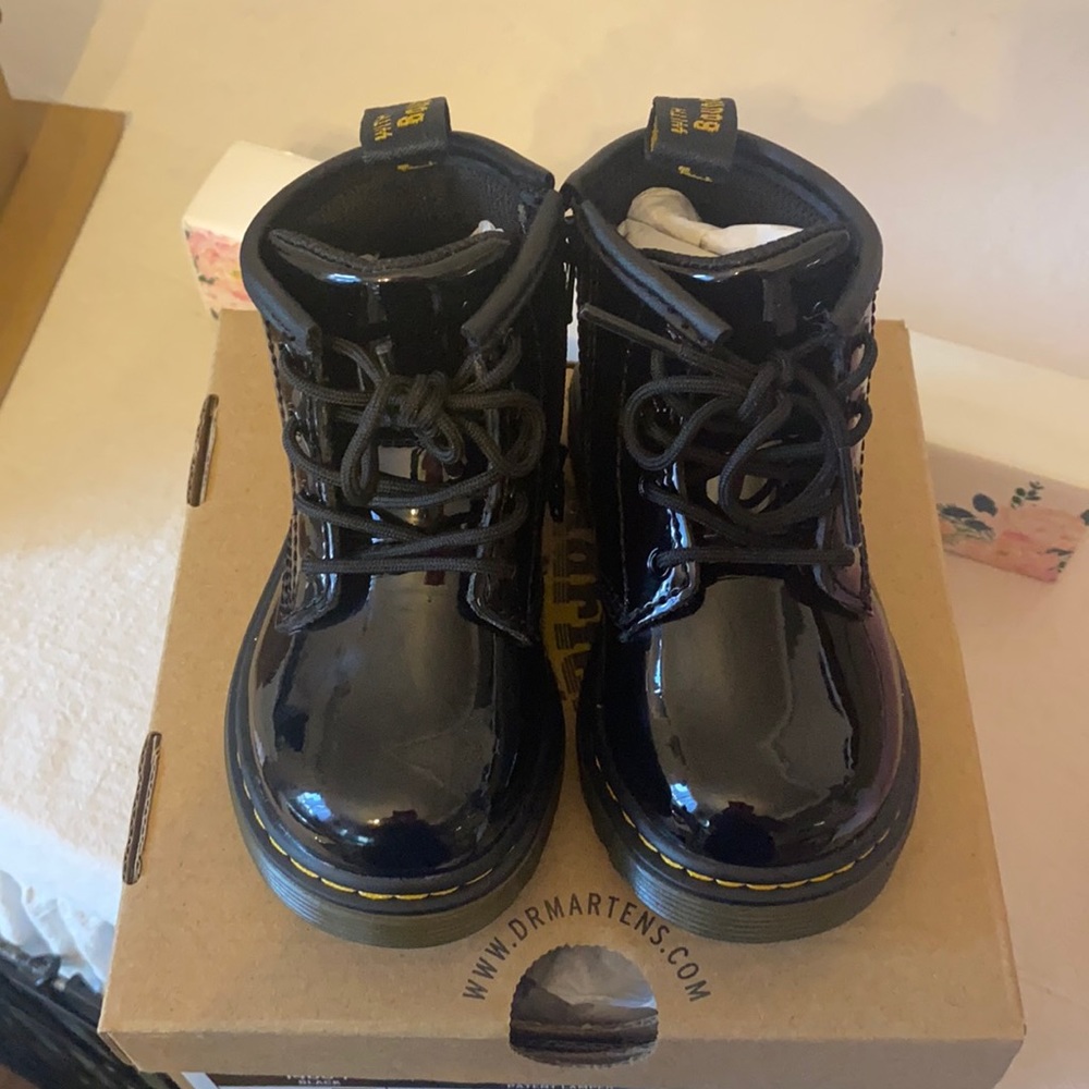 Black patent leather toddler Doc Martin’s